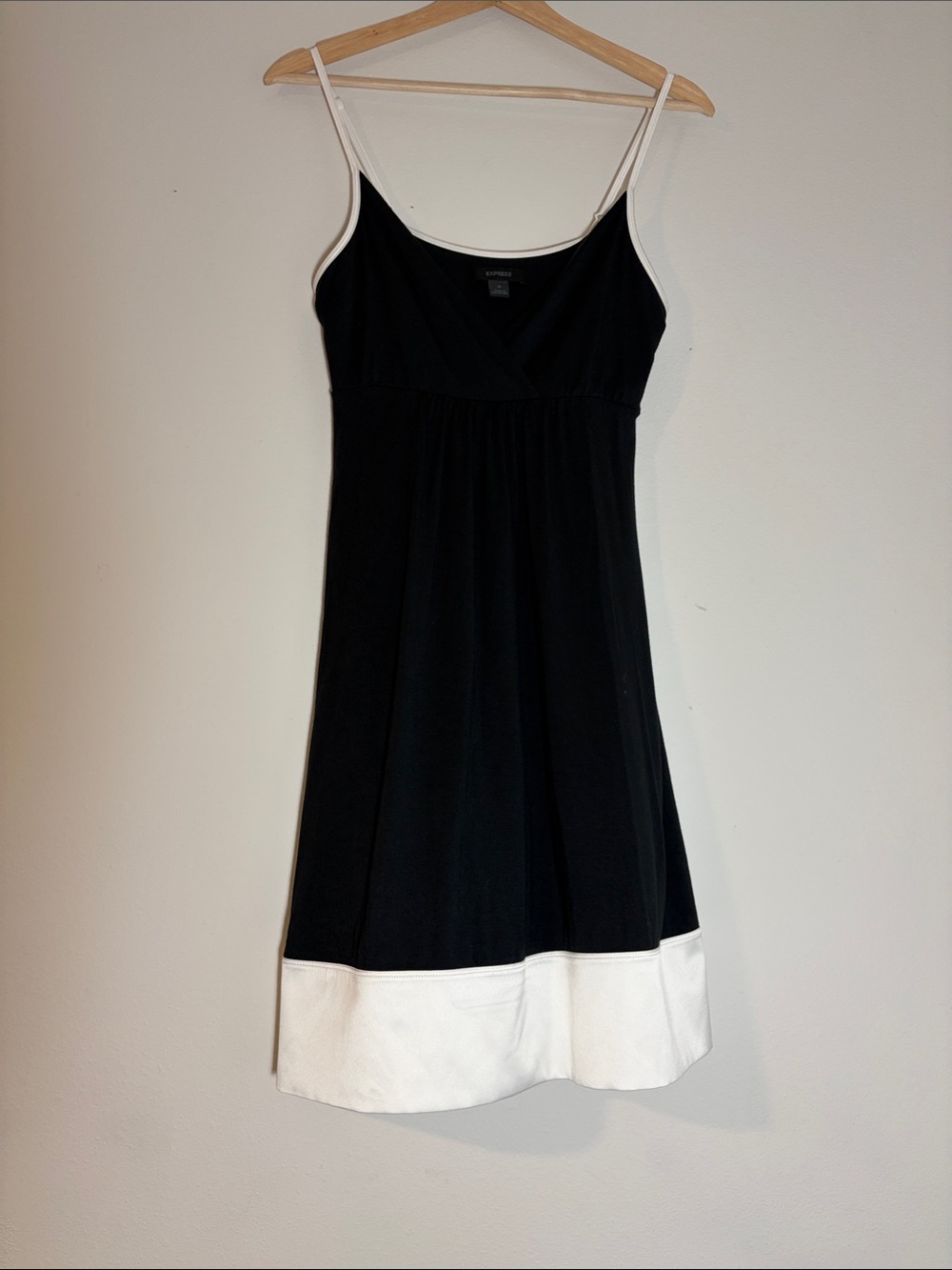 Express Black Dress with White Trim Midi Spaghetti-Strap